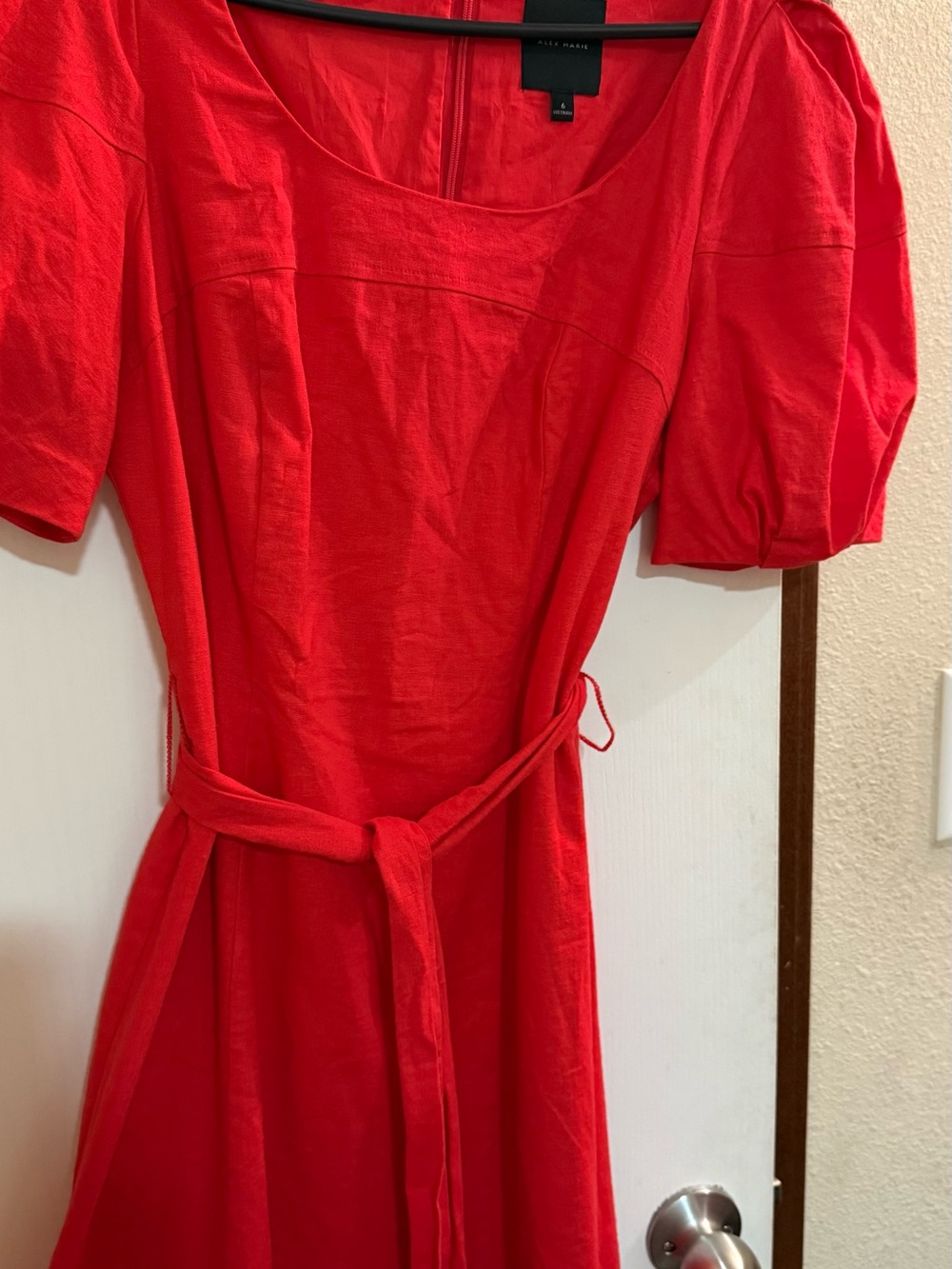 Alex Marie Red Midi Dress with Self-Tie Belt